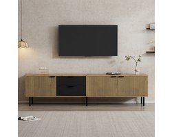 COVREO TV meubel 208 x 40 x 48 cm - 2 lades, 3 kasten, kabelmanagement, zwart naturel