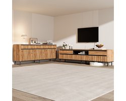 COVREO TV-meubel set van 2, 160x40x73 en 180x40x52 cm, naturel zwart, MDF metaal