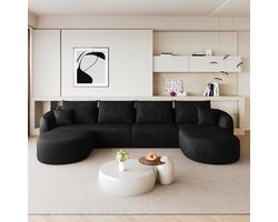 COVREO U-bank met 6 zitplekken – 336x168x85 cm – Modulaire hoekbank van stof – voor woonkamer, slaapkamer en appartement – Zwart