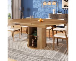 COVREO Uitklapbare eettafel 118-158 cm – walnoot, MDF, opbergruimte voor 6 personen