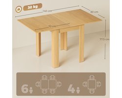 COVREO Uitrekbare eettafel 140 x 80 cm natural wood, 4-6 personen, modern