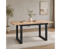 COVREO Uitschuifbare eettafel 140-180 x 80 x 75 cm - MDF, metalen frame, zwart en naturel