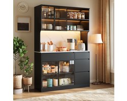 COVREO Vitrinekast 120 x 40 x 180 cm - zwart-wit, met lades, glaselementen en LED