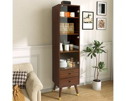 COVREO Vitrinekast 39,8 x 35 x 160 cm walnoot, MDF met 2 lades
