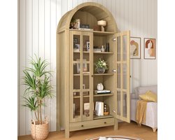 COVREO Vitrinekast 75x35x170,5 cm naturel MDF, met lade en acryldeuren
