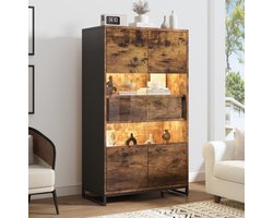 COVREO Vitrinekast 80 x 40 x 138 cm – zwart en houtnerf, 2 laden, LED-verlichting