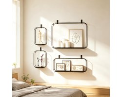COVREO Wandplank set van 4, 43x12x32 cm, zwart MDF en metaal