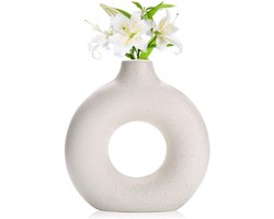 Cozella® Donutvaas – Keramische vaas - Droogbloemen - Japandi Woondecoratie
