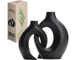 COZELLA® Vaas Duo – Bloemenvaas Keramische Vaas Set – Decoratieve Vaas – Zwart