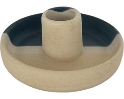 Cozella® ZENDA Kandelaar Keramiek - Kaarsenhouder & Kaarsenstandaard - Dinerkaars - Indigo & Ivory