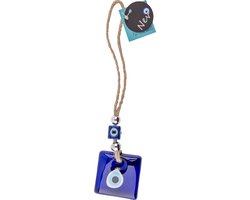 Cozi Studio Nevfactory Blue Evil Eye Mini Square Wall Decoration - Boze Oog Muurdecoratie Woonkamer - Nazar Boncugu - Geluk Bescherming - Handcrafted Glass Turkish Eye Lucky Charm, Versatile Hanging Ornament for Home & Gifts, Protective Amulet