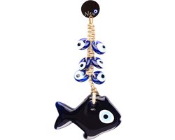 Cozi Studio Nevfactory Blue Evil Eye Wall Decoration with Beads, L26xW14xH1 cm, Boze Oog Muurdecoratie Woonkamer - Glass Turkish Eye Lucky Charm, Versatile Hanging Ornament for Home & Gifts, Protective Amulet with Unique Design