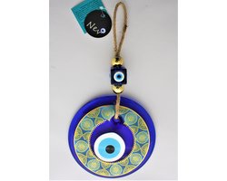 Cozi Studio Nevfactory Blue Glass Evil Eye Wall Decoration L13xW13xH1 cm - Boze Oog Muurdecoratie Woonkamer - Nazar Boncugu - Geluk Bescherming - Turkish Eye, Hanging Ornament