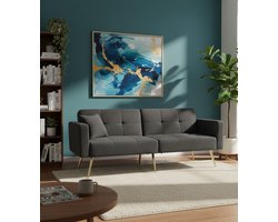 Cozy 2-Zitsbank met Armleuningen en Zijzak – Compacte Stofbank voor Woonkamer, Studio, Appartement of Kantoor – Comfortabele Linnen Sofa – Donkergrijs – Eenvoudige Montage House&Garden