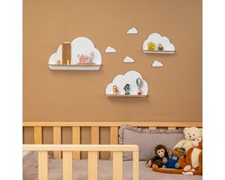 Cozy Collections 3-delige Wolken Wandplank Set – Kinderkamer Boekenplank & Speelgoedrek – Houten Wandrek – Modern & Decoratief