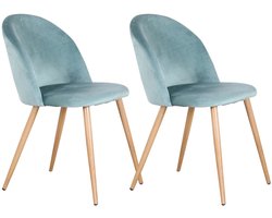 Cozy Cottage® Set van 2 Eetkamerstoelen - Zacht Fluwelen Bekleding met Metalen Poten - Stoelen - Geschikt voor Keuken, Eetkamer, Woonkamer en Lounge - Turquoise
