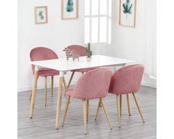 Cozy Cottage® Set van 4 Eetkamerstoelen - Zacht Fluwelen Bekleding met Metalen Poten - Stoelen - Geschikt voor Keuken, Eetkamer, Woonkamer en Lounge - Roze