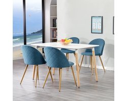 Cozy Cottage® Set van 4 Eetkamerstoelen - Zacht Fluwelen Bekleding met Metalen Poten - Stoelen - Geschikt voor Keuken, Eetkamer, Woonkamer en Lounge - 43 x 48 x 80 cm - Velvet - Blauw