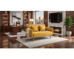 Cozy Luxe 2-Zits Fluwelen Bank – Moderne Loveseat voor Woonkamer & Slaapkamer – Compacte Sofa voor Kleine Ruimtes met 2 Decoratieve Kussens – Geel, 130 x 70 x 80 cm - Casa Serena