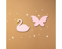 CozyCollections - Houten LED Nachtlamp - Wandlamp - Knop & Vlinder wandlamp set - Muurlamp - Nachtlampje kinderen - Nachtlampje baby