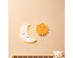 CozyCollections - Houten LED Nachtlamp - Wandlamp - Maan & zon nachtlamp set - Muurlamp - Nachtlampje kinderen - Nachtlampje baby
