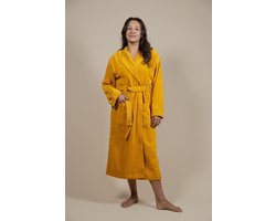 Cozylion Dames Badjas Badstof – Sauna & Wellness badjas – Ochtendjas dames – 100% katoen – Geel