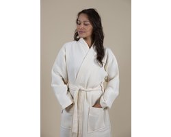 Cozylion Wafel Badjas Dames – Crème (Offwhite) – Sauna & Wellness Ochtendjas Katoen