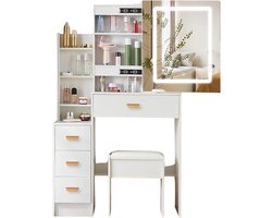 CozyLiving Make Up tafel - Kaptafel - Met Spiegel en Verlichting - Make Up Tafel - Met Spiegel en Lampen - Inclusief Stoel - Wit