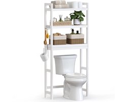 CozyLiving WC meubel - Opbergrek - WC kast bamboe – Wit