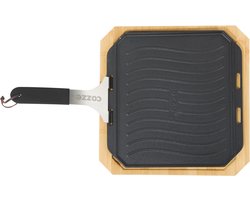 Cozze® Omkeerbare gietijzeren pan met bamboe dienblad 330x330 mm.