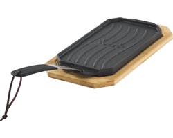 Cozze® Omkeerbare gietijzeren pan met houten dienblad 165x330 mm