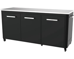 Cozze® Outdoor Kitchen - Buitenkeuken BBQ Station - Verrijdbaar - RVS Werkblad - Opklapbare Zijtafels - 180 cm