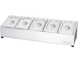 Cozze® Toppingstation 5 compartimenten met deksels, roestvrij staal