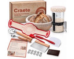 Craete Zuurdesem Starter Set - Brood Bakken - Rijsmand - Fermentatiepot - Deegklopper - Bakmat - Deegsnijder - Lame - Rijsmandje Broodbakken