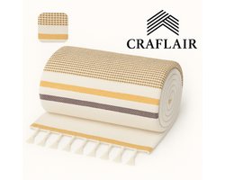 CRAFLAIR Hamamdoek Golden Medina – 100x200 cm – Luxe Fouta – 100% Katoen – Sneldrogend – Sauna | Strand | Spa – Geel / Wit