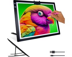 Crafts&Co Lightpad A3 Oplaadbaar - Tekenen, Schetsen en Diamond Painting - Tekenbord A3 Draadloos - Hobby en Creatief - Volwassenen en Kinderen - Tekentablet - Educatief Speelgoed - Tekenen & Kleuren - Knutselspullen - DIY - Zwart