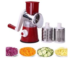 Crank Kaasrasp - mandoline - Handmatige snijder - Met 3 roestvrijstalen rolmessen - mandoline-Groentesnijder - Multifunctioneel keukengereedschap - Handmatige rasp - Rood