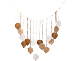 CRASPIRE Boho Macrame Leaf Wall Hanging 49 x 31 Inch Goldenrod Cotton Rope Woven Feathers Tassel Bohemian Handmade Wooden Beads Wall Art Carpet for Home Living Room Bedroom Background