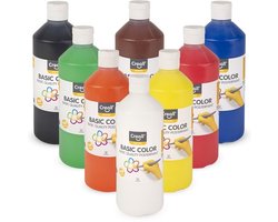 Creall Plakkaatverf Set - Schoolverf op Waterbasis - 8 Flessen x 500ml - Mix set met 8 Basiskleuren - Veilig & Uitwasbaar* - Geproduceerd in Nederland - professionele kwaliteit - glutenvrij