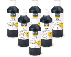 Creall Textiel- & Stoffenverf - Zwart - 6 x 250 ml - Machine wasbaar na fixatie - Voor T-shirts, jeans, schoenen, stoffen tassen, meubels en auto-interieurs/hemelbekleding