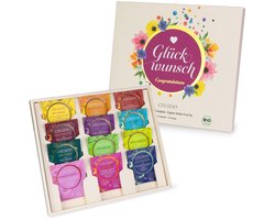 Creano biologische kruidenthee-cadeauset - 12 biologische theezakjes van 24 g* (felicitaties) | 12 soorten kruiden- en vruchtenthee, cadeau voor vrouwen en theeliefhebbers, ORGANIC HERBAL TEA