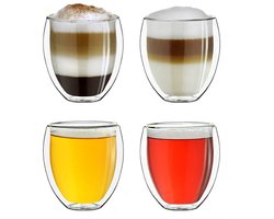 Creano dubbelwandige glazen 250ml "DG-Bauchig", set van 4, grote thermoglazen dubbelwandig van borosilicaatglas, koffieglazen, theeglazen, latte glazen, dubbelwandige glazen