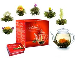 Creano theebloemen cadeauset - 6 soorten witte thee met glazen theekan