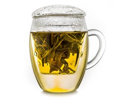 Creano theeglas all in one, grote theekop met glazen filter en deksel, 400ml een ideale theezetter