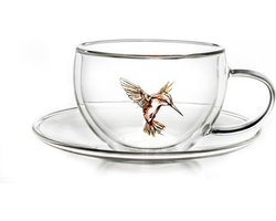 Creano thermo-mok "Hummi" voor thee/latte macchiato, dubbelwandig, met kolibri-motief | 250ml in exclusieve geschenkverpakking, rood