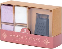 CreaScents Amber Stones – Geurblokjes Cadeauset – Lavendel & Witte Thee – Set van 4 met Geurrasp – Handgemaakt – Tot 12 Maanden Geur – Voor Woonkamer, Toilet, Kast