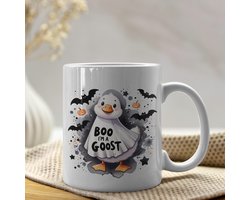 Creasowl® Spooky Goose Mok – “Boo, I’m a Goost” - Witte Keramische Koffiemok 330ml - Grappige Halloween Mok - Cadeau voor Dierenliefhebbers & Halloween Fans