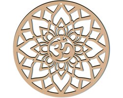 CREATCABIN 12 inch Om Lotus Wanddecoratie Houten Wall Art Crystal Grid Heilige Geometrie Laser Cut Muur Sculptuur Opknoping Decor Spiritueel Symbool Ronde voor Housewarming Home Office Yoga Studio