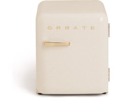 CREATE - Koelkast in retrostijl - Gebroken wit - Handvat Goud - FRIDGE RETRO 48L