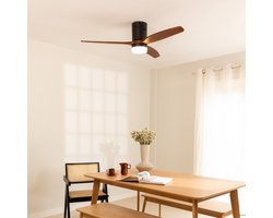 CREATE - Plafondventilator 40W silent Ø132 cm - Met Verlichting drie temperaturen - Met Afstandsbediening - 6 Snelheden - Timer - Zomer/Winter functie - Zwart - WIND CALM